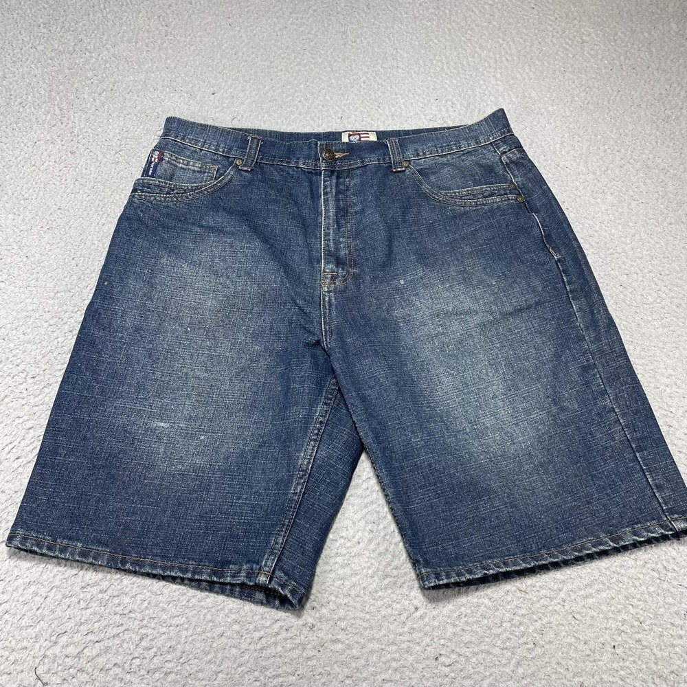 Phat Farm Shorts Mens 38 Blue Denim Bermuda Relaxed Fit Hip Hop Casual